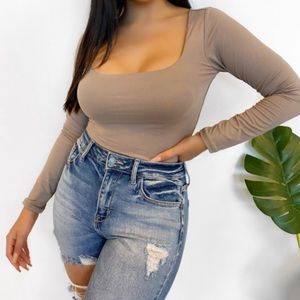 Mocha Crop Top Polyester Double Layered